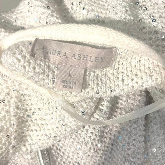 Laura Ashley large ladies white open knit silver sequent pocket zip cardigan - Picture 8 of 10